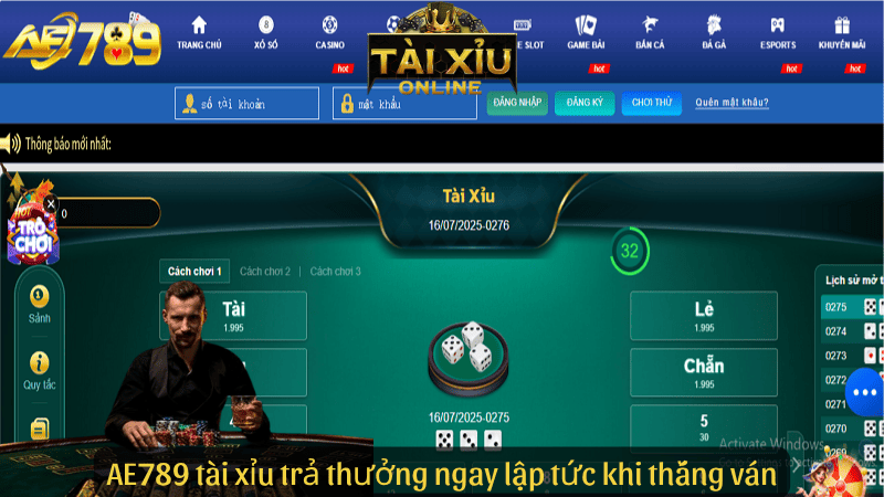 AE789 tài xỉu trả thưởng ngay lập tức khi thắng ván
