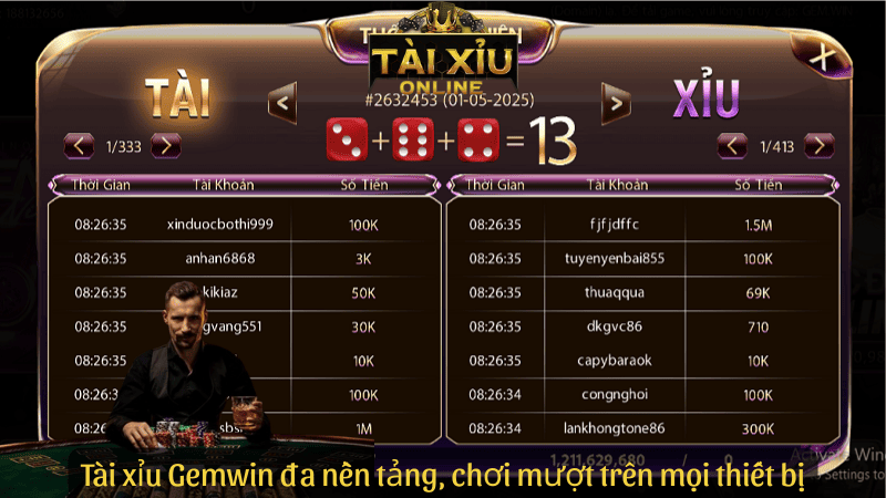 Tài xỉu Gemwin đa nền tảng, chơi mượt trên mọi thiết bị